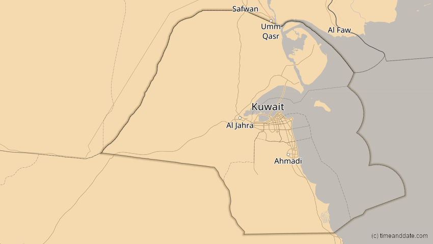 A map of Kuwait, showing the path of the 11. Jun 2048 Ringförmige Sonnenfinsternis
