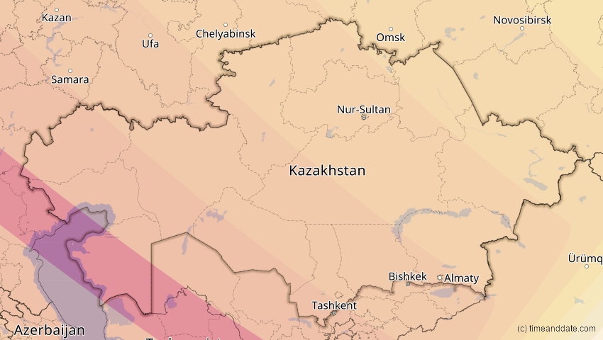 A map of Kasachstan, showing the path of the 11. Jun 2048 Ringförmige Sonnenfinsternis