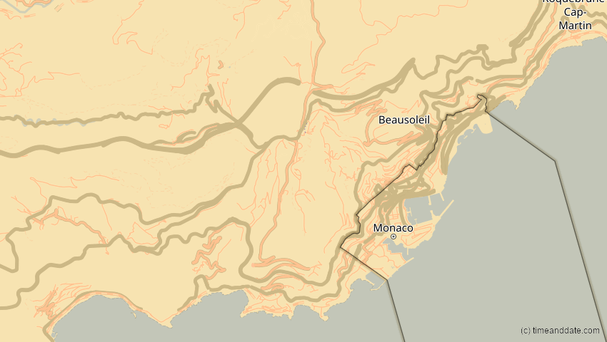 A map of Monaco, showing the path of the 11. Jun 2048 Ringförmige Sonnenfinsternis