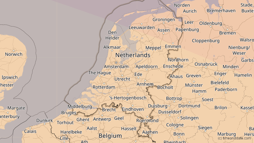 A map of Niederlande, showing the path of the 11. Jun 2048 Ringförmige Sonnenfinsternis