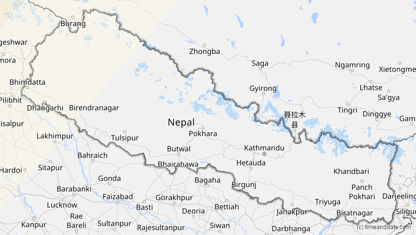 A map of Nepal, showing the path of the 11. Jun 2048 Ringförmige Sonnenfinsternis