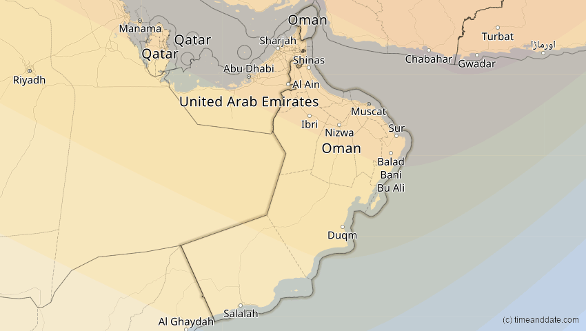 A map of Oman, showing the path of the 11. Jun 2048 Ringförmige Sonnenfinsternis