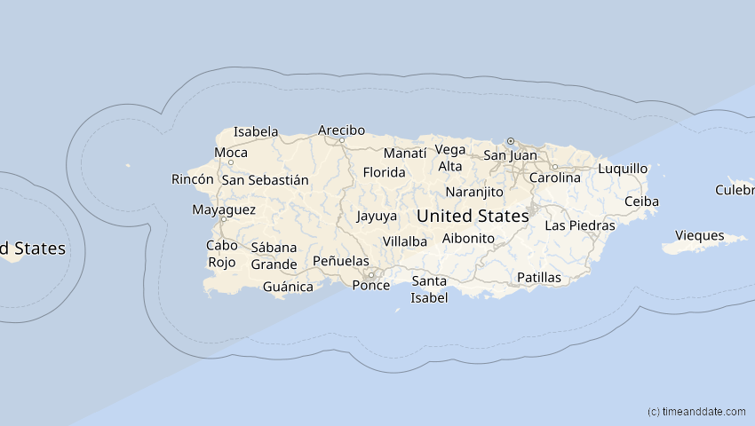 A map of Puerto Rico, showing the path of the 11. Jun 2048 Ringförmige Sonnenfinsternis