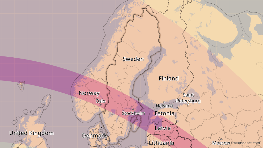 A map of Schweden, showing the path of the 11. Jun 2048 Ringförmige Sonnenfinsternis