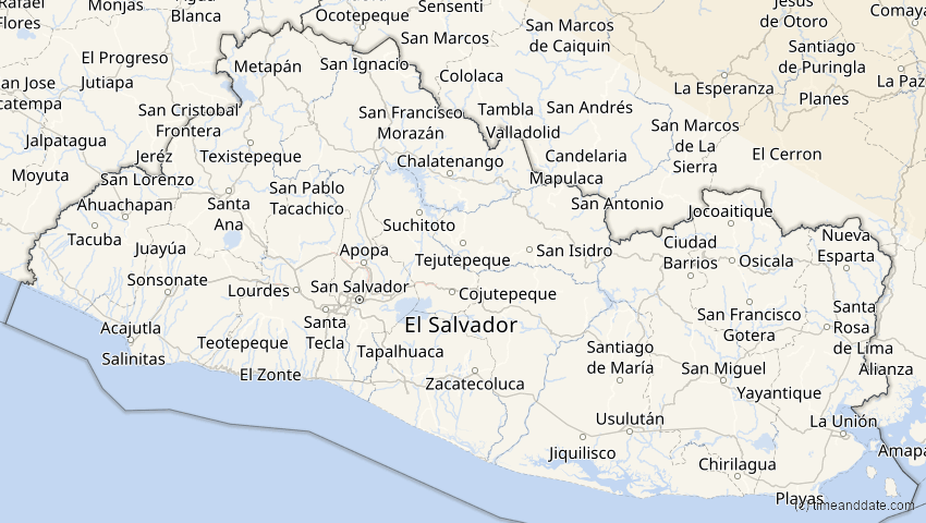 A map of El Salvador, showing the path of the 11. Jun 2048 Ringförmige Sonnenfinsternis