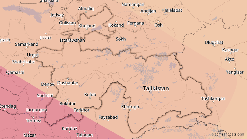 A map of Tadschikistan, showing the path of the 11. Jun 2048 Ringförmige Sonnenfinsternis