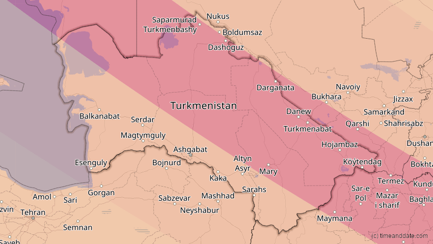 A map of Turkmenistan, showing the path of the 11. Jun 2048 Ringförmige Sonnenfinsternis