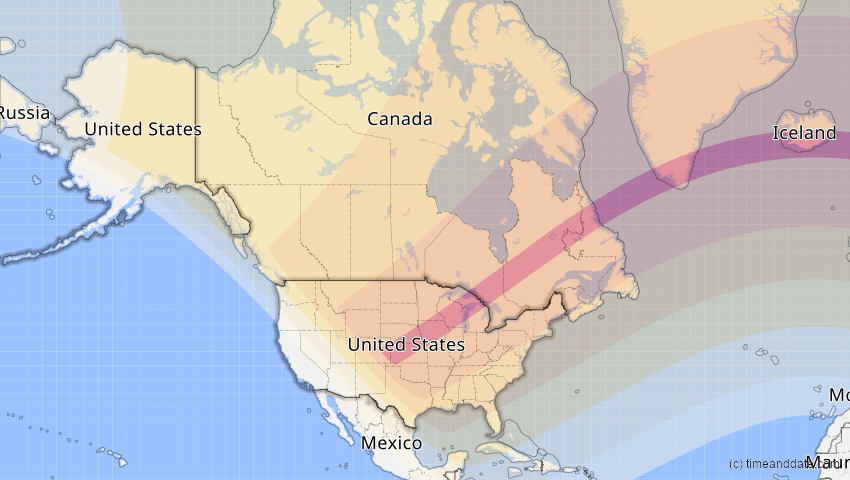 A map of USA, showing the path of the 11. Jun 2048 Ringförmige Sonnenfinsternis
