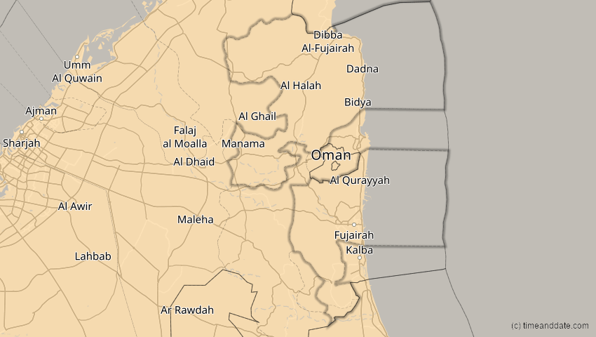 A map of Fudschaira, Vereinigte Arabische Emirate, showing the path of the 11. Jun 2048 Ringförmige Sonnenfinsternis