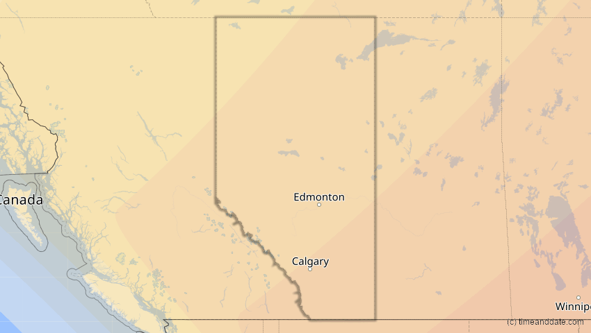 A map of Alberta, Kanada, showing the path of the 11. Jun 2048 Ringförmige Sonnenfinsternis