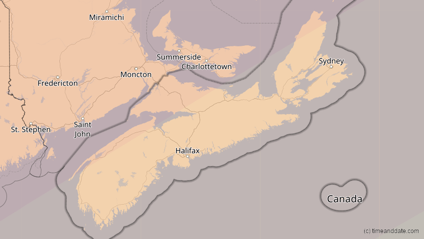 A map of Nova Scotia, Kanada, showing the path of the 11. Jun 2048 Ringförmige Sonnenfinsternis