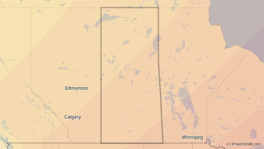 A map of Saskatchewan, Kanada, showing the path of the 11. Jun 2048 Ringförmige Sonnenfinsternis