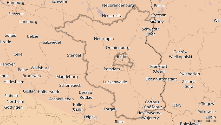 A map of Brandenburg, Deutschland, showing the path of the 11. Jun 2048 Ringförmige Sonnenfinsternis