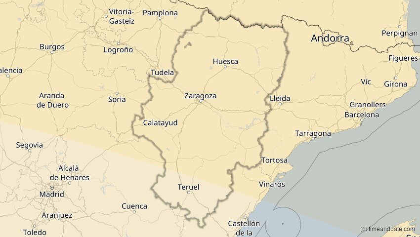 A map of Aragonien, Spanien, showing the path of the 11. Jun 2048 Ringförmige Sonnenfinsternis