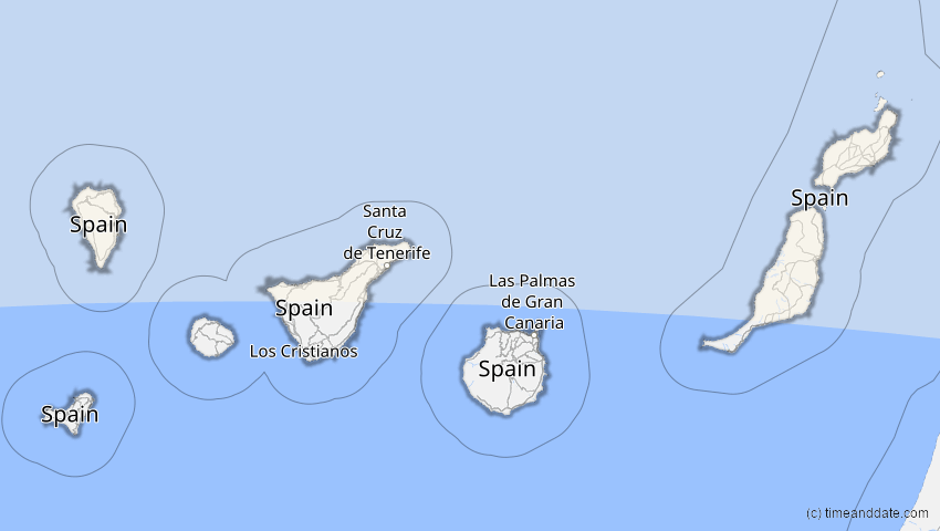 A map of Kanarische Inseln, Spanien, showing the path of the 11. Jun 2048 Ringförmige Sonnenfinsternis