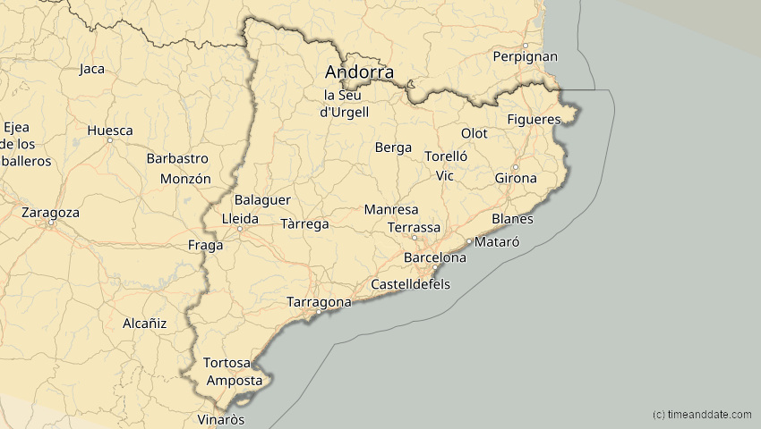 A map of Katalonien, Spanien, showing the path of the 11. Jun 2048 Ringförmige Sonnenfinsternis