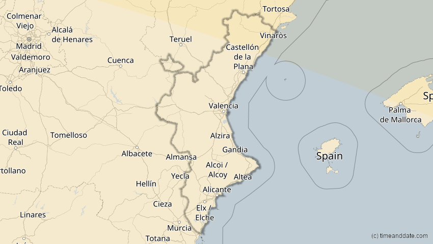 A map of Valencia, Spanien, showing the path of the 11. Jun 2048 Ringförmige Sonnenfinsternis