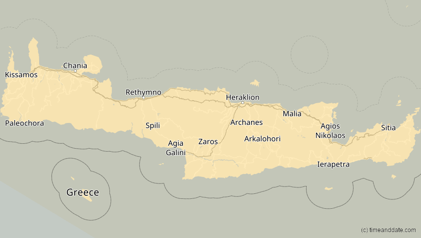 A map of Kreta, Griechenland, showing the path of the 11. Jun 2048 Ringförmige Sonnenfinsternis
