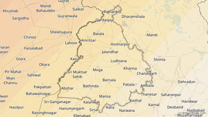 A map of Punjab, Indien, showing the path of the 11. Jun 2048 Ringförmige Sonnenfinsternis