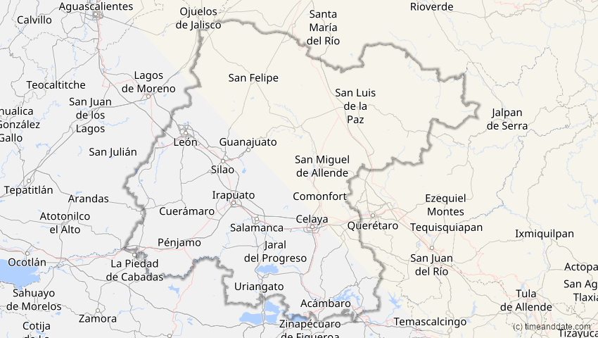 A map of Guanajuato, Mexiko, showing the path of the 11. Jun 2048 Ringförmige Sonnenfinsternis