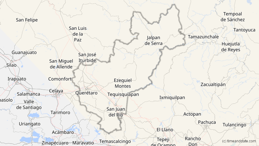 A map of Querétaro, Mexiko, showing the path of the 11. Jun 2048 Ringförmige Sonnenfinsternis