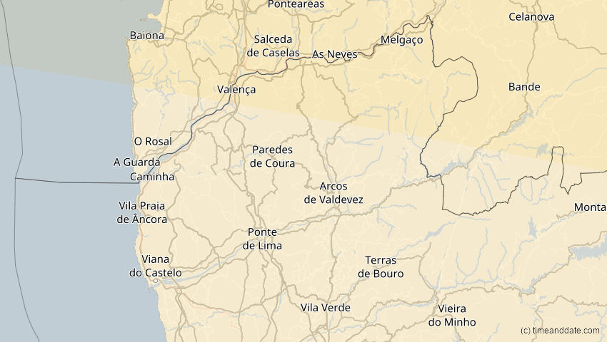 A map of Viana do Castelo, Portugal, showing the path of the 11. Jun 2048 Ringförmige Sonnenfinsternis