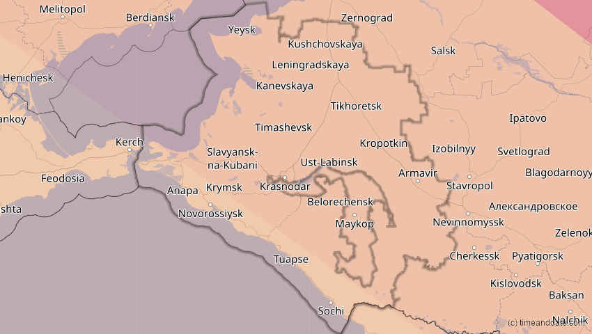 A map of Krasnodar, Russland, showing the path of the 11. Jun 2048 Ringförmige Sonnenfinsternis