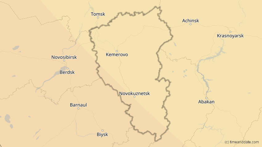 A map of Kemerowo, Russland, showing the path of the 11. Jun 2048 Ringförmige Sonnenfinsternis