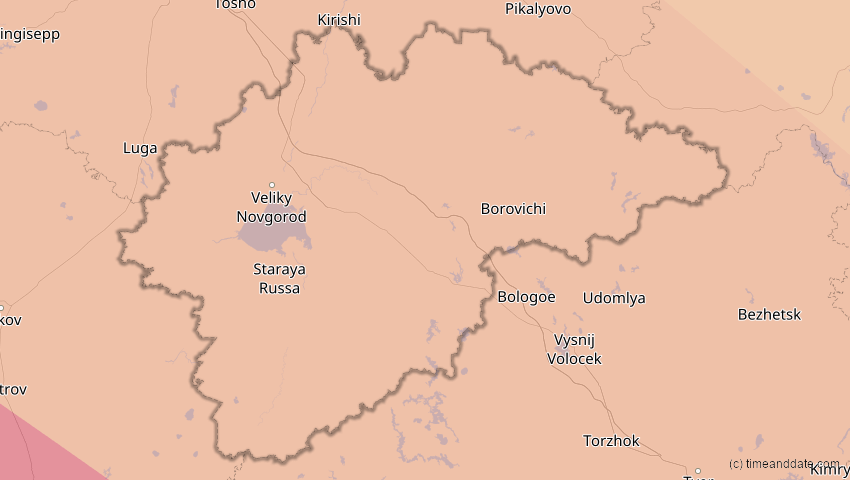 A map of Nowgorod, Russland, showing the path of the 11. Jun 2048 Ringförmige Sonnenfinsternis