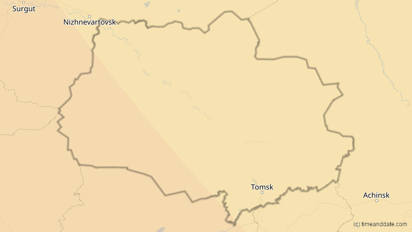 A map of Tomsk, Russland, showing the path of the 11. Jun 2048 Ringförmige Sonnenfinsternis