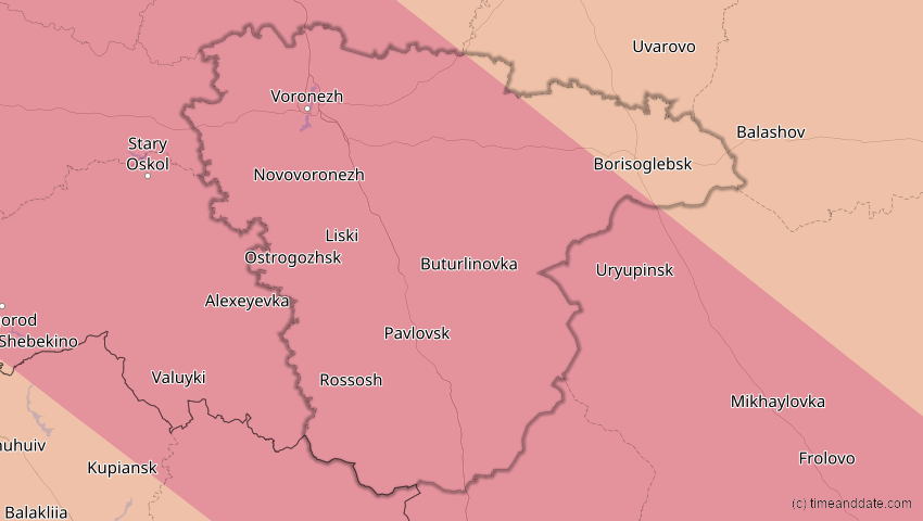 A map of Woronesch, Russland, showing the path of the 11. Jun 2048 Ringförmige Sonnenfinsternis