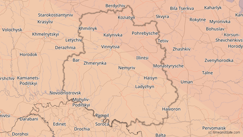 A map of Winnyzja, Ukraine, showing the path of the 11. Jun 2048 Ringförmige Sonnenfinsternis