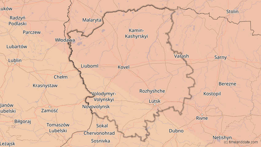 A map of Wolhynien, Ukraine, showing the path of the 11. Jun 2048 Ringförmige Sonnenfinsternis