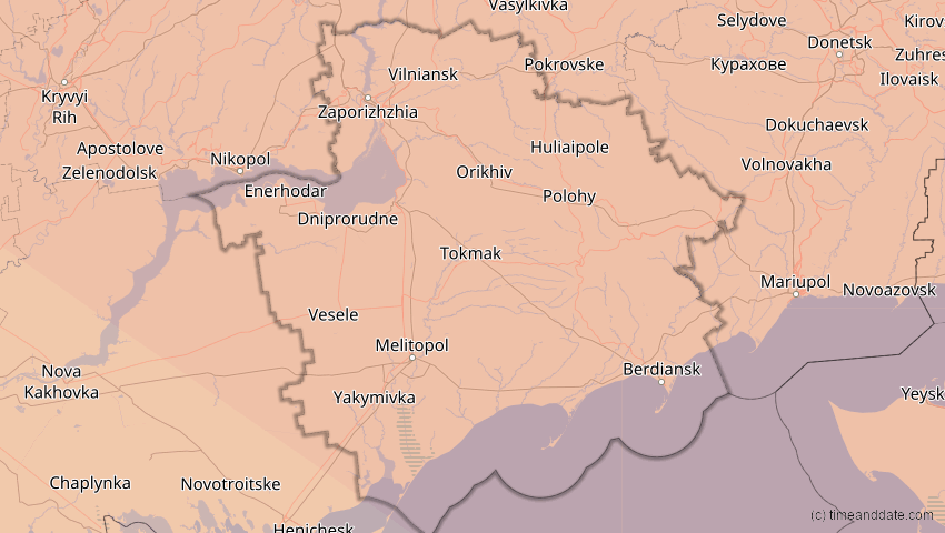 A map of Saporischschja, Ukraine, showing the path of the 11. Jun 2048 Ringförmige Sonnenfinsternis