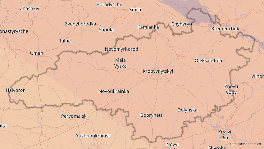 A map of Kirowohrad, Ukraine, showing the path of the 11. Jun 2048 Ringförmige Sonnenfinsternis