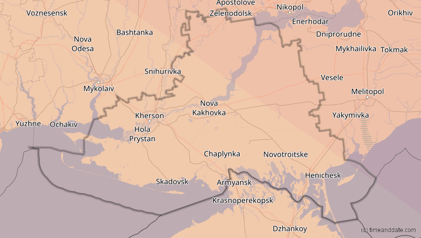 A map of Cherson, Ukraine, showing the path of the 11. Jun 2048 Ringförmige Sonnenfinsternis