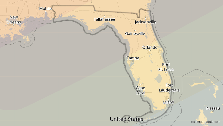 A map of Florida, USA, showing the path of the 11. Jun 2048 Ringförmige Sonnenfinsternis