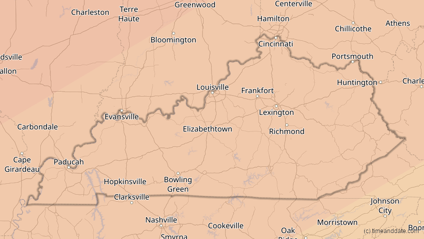 A map of Kentucky, USA, showing the path of the 11. Jun 2048 Ringförmige Sonnenfinsternis