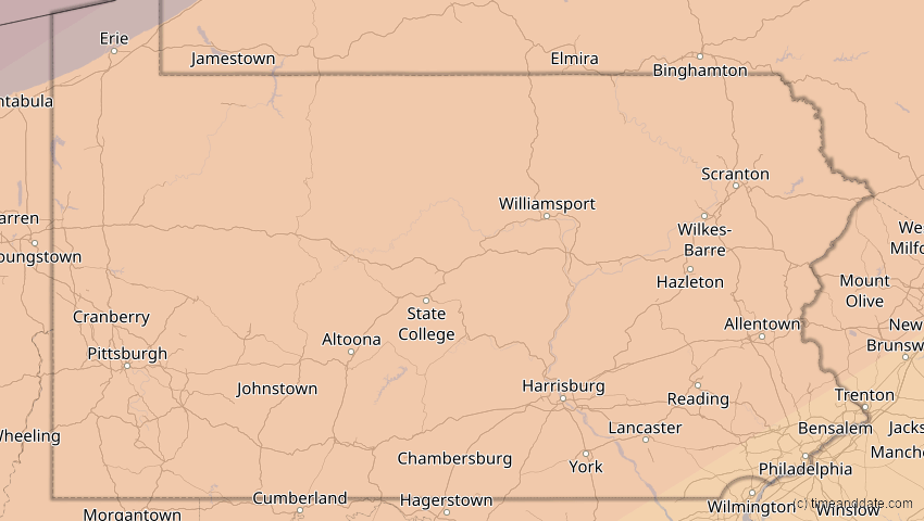 A map of Pennsylvania, USA, showing the path of the 11. Jun 2048 Ringförmige Sonnenfinsternis
