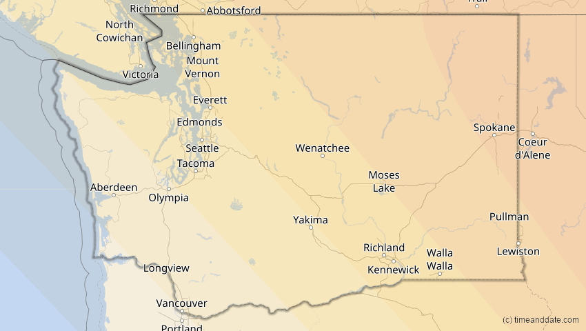 A map of Washington, USA, showing the path of the 11. Jun 2048 Ringförmige Sonnenfinsternis