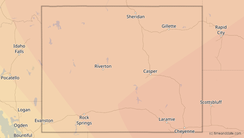 A map of Wyoming, USA, showing the path of the 11. Jun 2048 Ringförmige Sonnenfinsternis