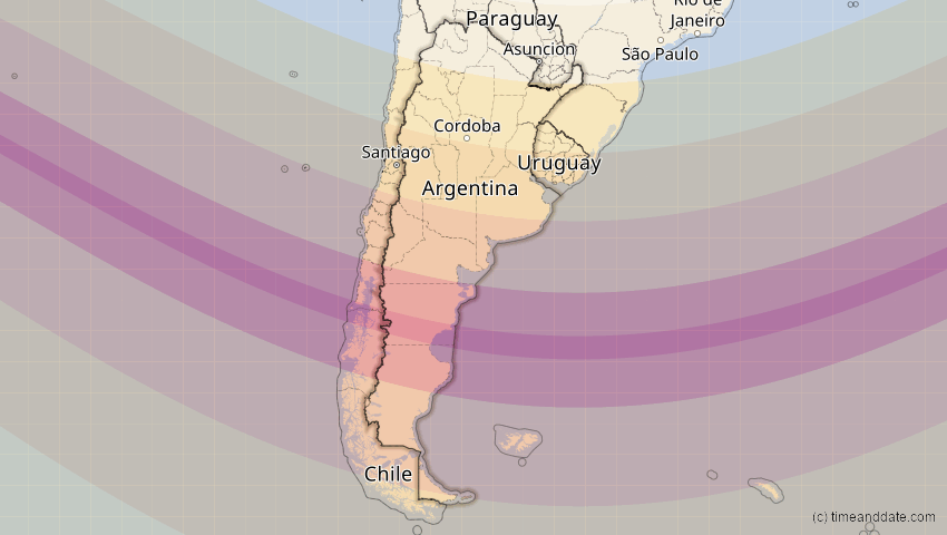 A map of Argentinien, showing the path of the 5. Dez 2048 Totale Sonnenfinsternis