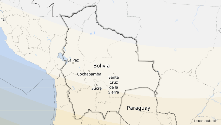 A map of Bolivien, showing the path of the 5. Dez 2048 Totale Sonnenfinsternis