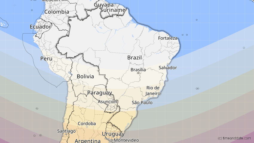 A map of Brasilien, showing the path of the 5. Dez 2048 Totale Sonnenfinsternis