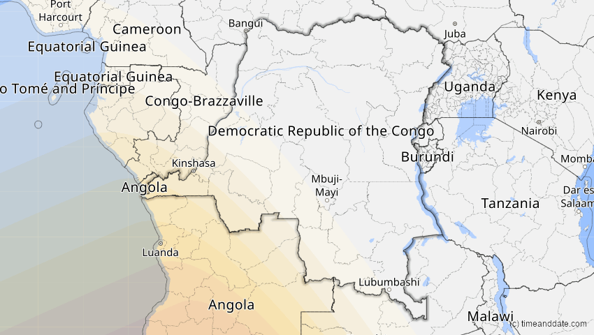 A map of Kongo Dem.Rep., showing the path of the 5. Dez 2048 Totale Sonnenfinsternis