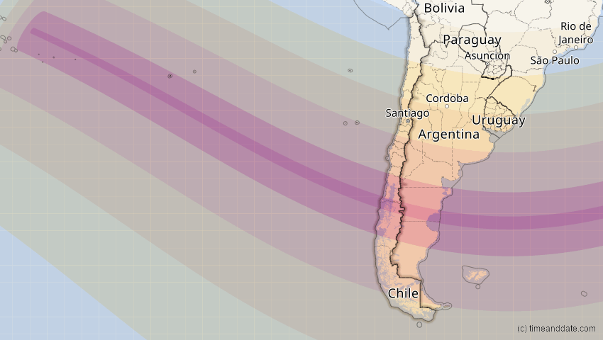 A map of Chile, showing the path of the 5. Dez 2048 Totale Sonnenfinsternis