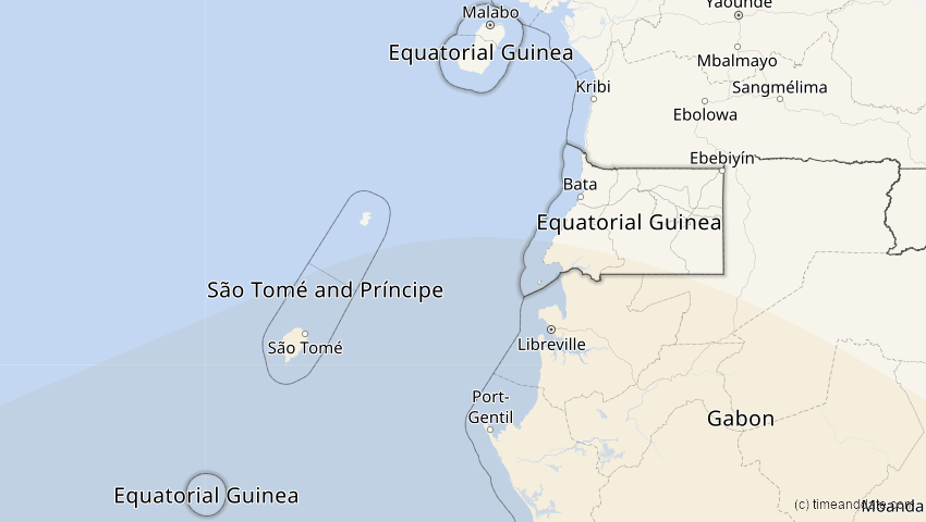 A map of Äquatorialguinea, showing the path of the 5. Dez 2048 Totale Sonnenfinsternis