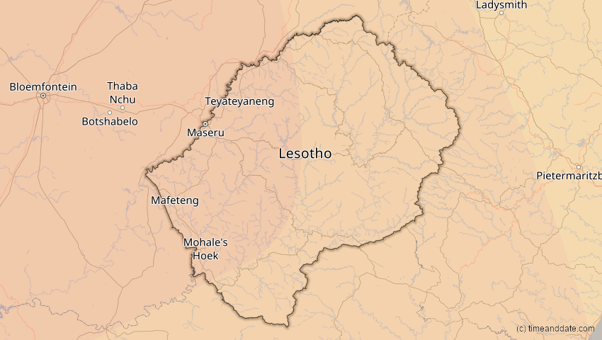 A map of Lesotho, showing the path of the 5. Dez 2048 Totale Sonnenfinsternis