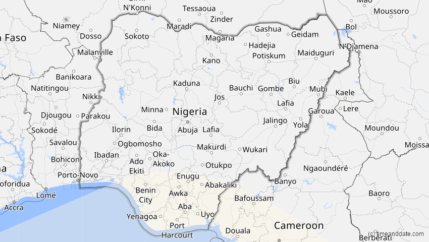 A map of Nigeria, showing the path of the 5. Dez 2048 Totale Sonnenfinsternis