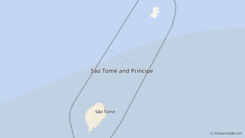 A map of São Tomé und Príncipe, showing the path of the 5. Dez 2048 Totale Sonnenfinsternis